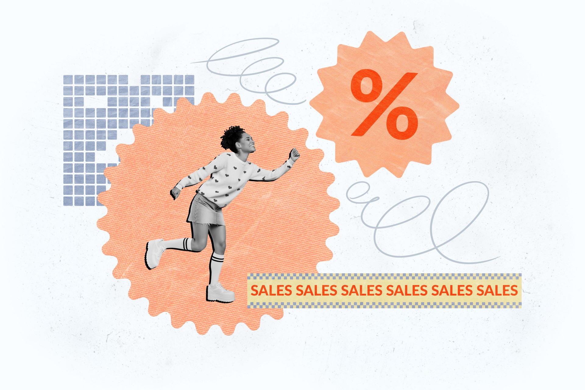 Composite trend artwork sketch image photo collage of illustration sketch banner sale discount sell buy market young lady walk percent