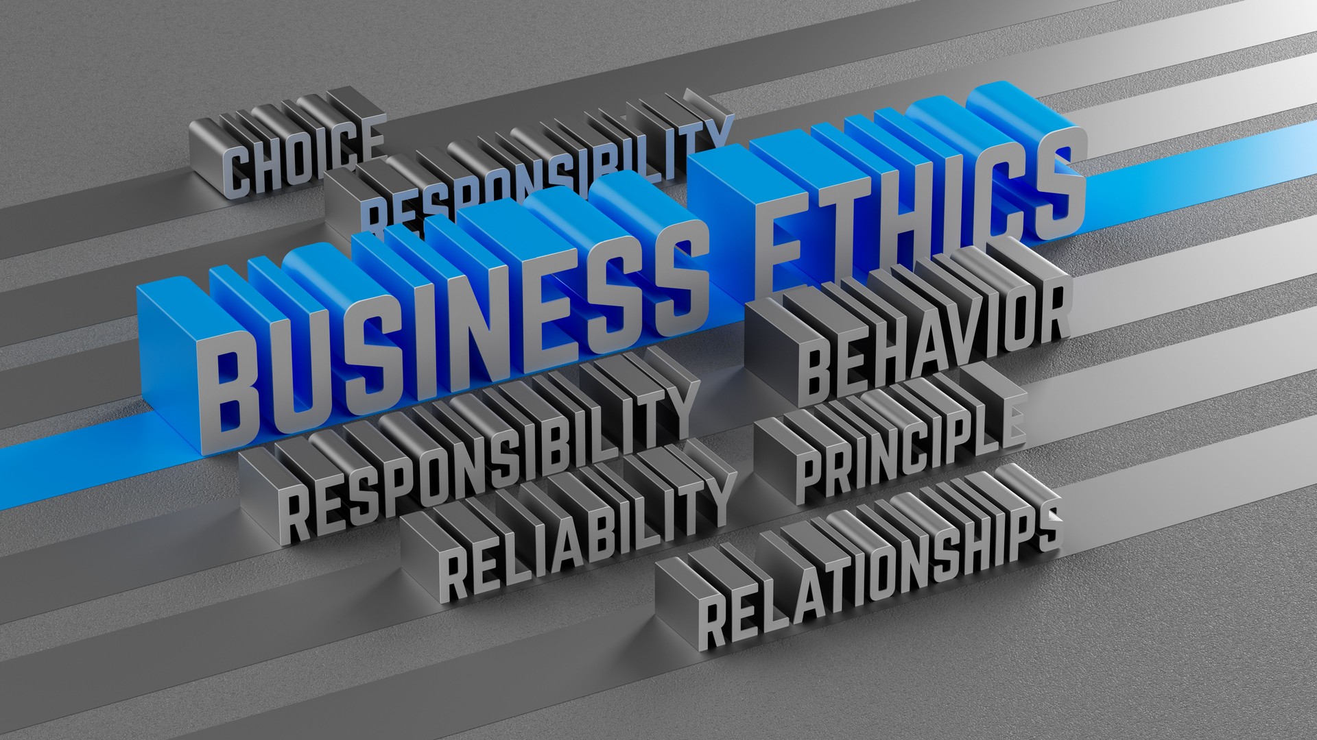 Building a Resilient Foundation: 3D Illustration of Business Ethics at Work.  The Cornerstone of Success: 3D Depiction of Business Ethics and Shared Values. 3D rendering.