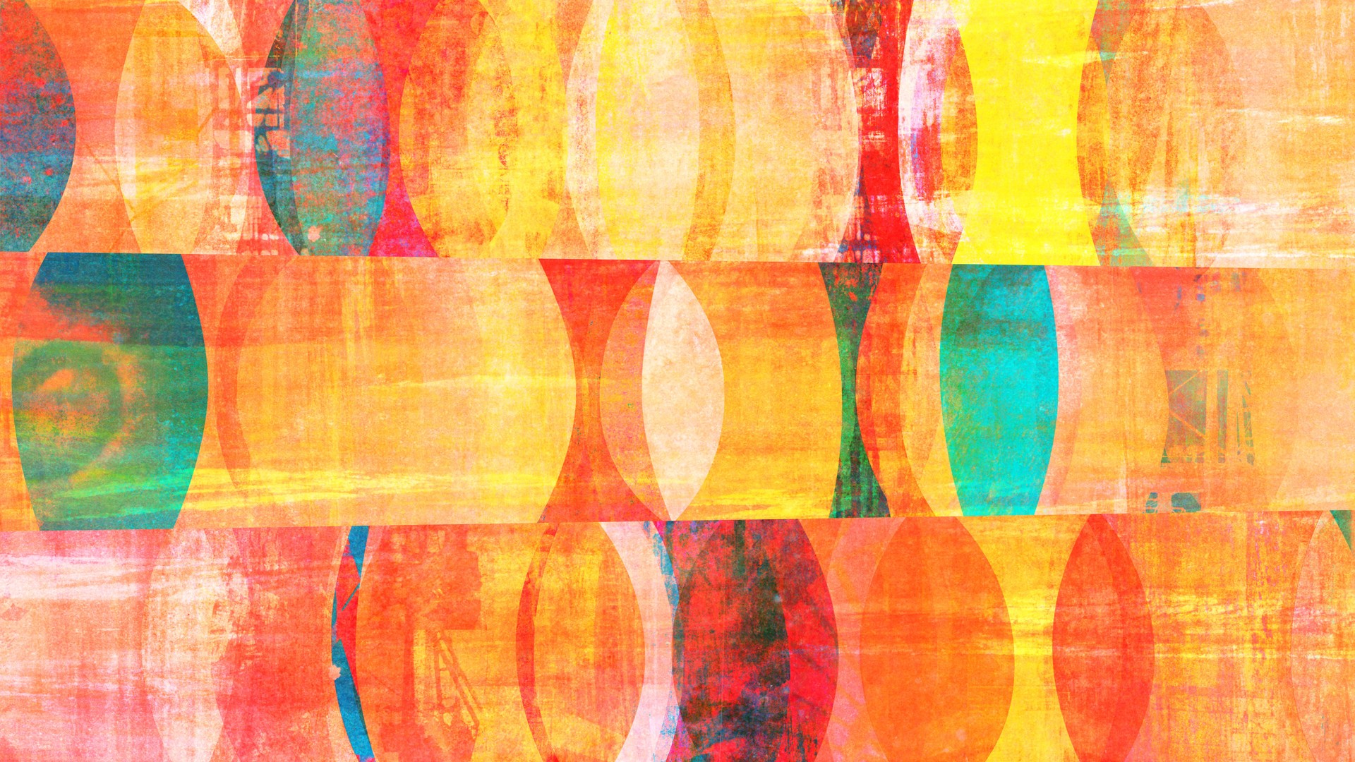 Retro mid-century-style abstract pop art background. Colorful shapes with grunge textures.